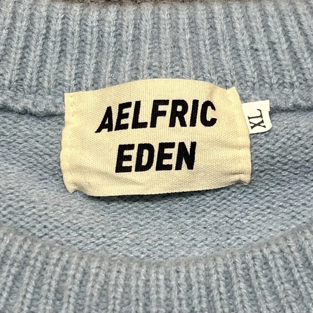 Aelfric Eden Sweater Mens XL Blue Crewneck Murder Goose Graphic Knit Pullover